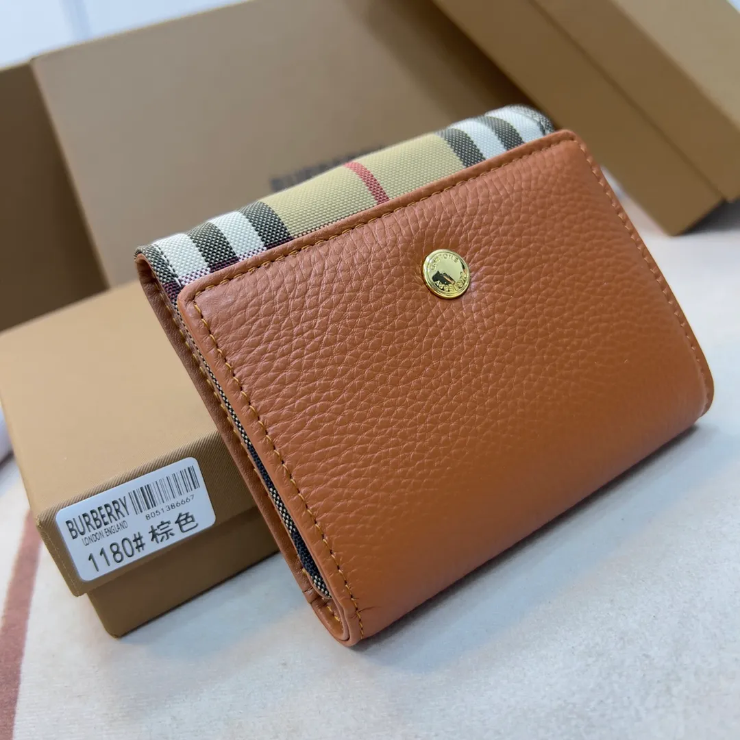 p170 [Burberry•Burberry] original product🇮🇹～～🎉 Vintage plaid eco-friendly canvas short clip, matched with imported soft calf leather👍Counter quality, fine workmanship💋Real shot📷,🆔🆔1180 black with apricot, brown with apricot Size: 11.5cm*9.5cm*3cm