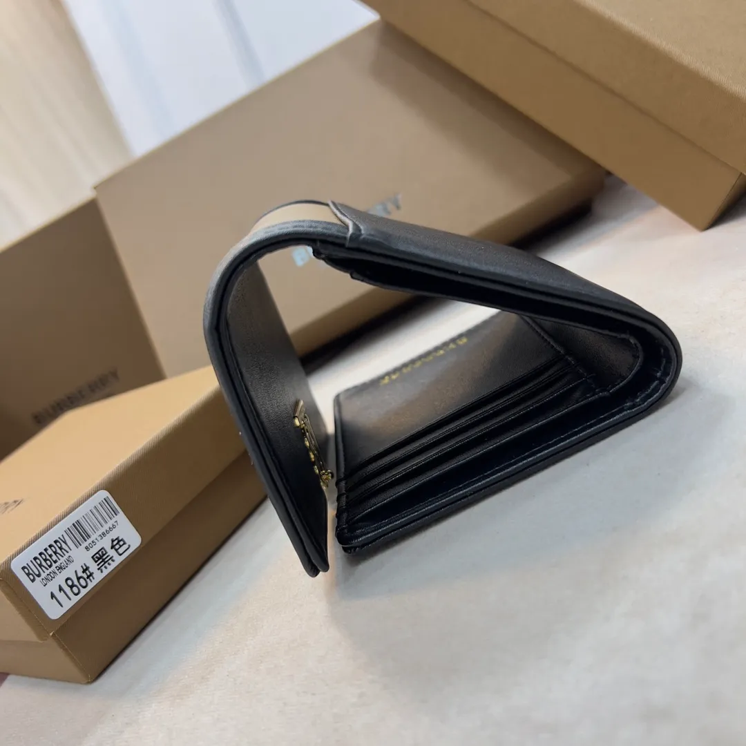 p170 [Burberry•Burberry] Original product🇮🇹~~🎉 Vintage exquisite folding short clip, made of spliced ​​calfskin material👍Counter quality, fine workmanship💋Real shot📷,🆔🆔1186 black, size: 8.5cm*4cm*9cm