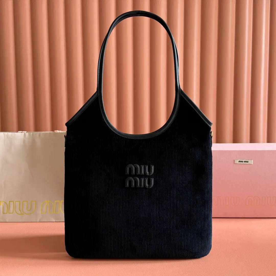 💋💋💋【Full package with counter】Miu Women's IVY Corduroy Tote Shoulder Bag 5bg231