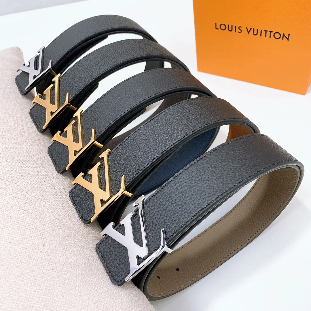 💰480💰Full package💰 💍Purchase level Lv imported pebbled cowhide classic men's belt, high-quality stainless steel letter head dual-use hanging buckle belt 4.0cm
