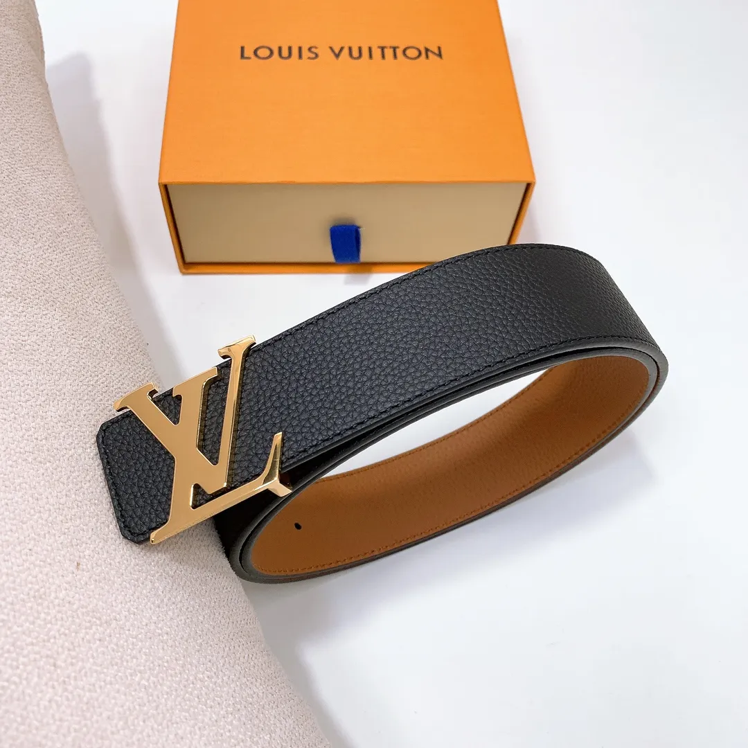 💰480💰Full package💰 💍Purchase level Lv imported pebbled cowhide classic men's belt, high-quality stainless steel letter head dual-use hanging buckle belt 4.0cm