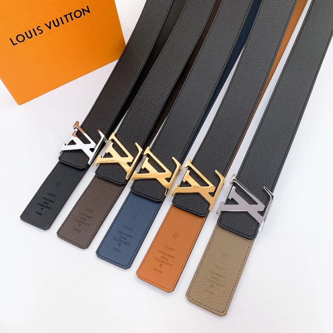 💰480💰Full package💰 💍Purchase level Lv imported pebbled cowhide classic men's belt, high-quality stainless steel letter head dual-use hanging buckle belt 4.0cm
