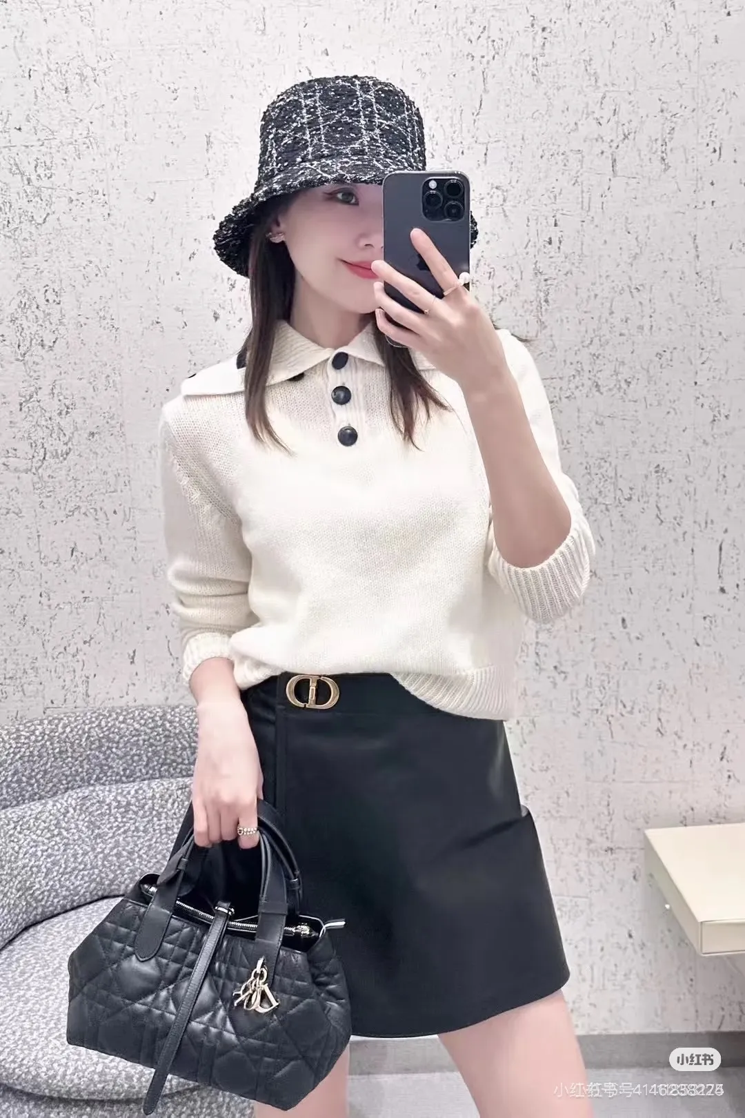 2️⃣5️⃣ꫛꫀꪝ New style for autumn and winter 🐑dior tweed plaid fisherman hat ❄️High quality, super flattering and small 👌Fashionable and versatile, the same style as the counter celebrity 🛒Black