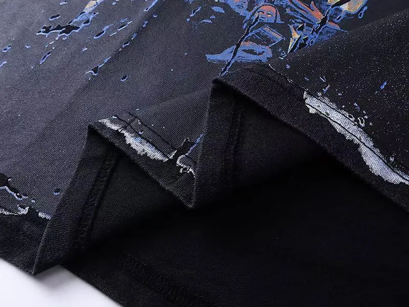 6051#washed black｜P116 Godspeed cross-border American rock and roll street washed retro style short-sleeved T (craft printing) fabric (fabric): 32 count combed double yarn 250g weight code number (size): S-M-L-XL color (colour): washed black