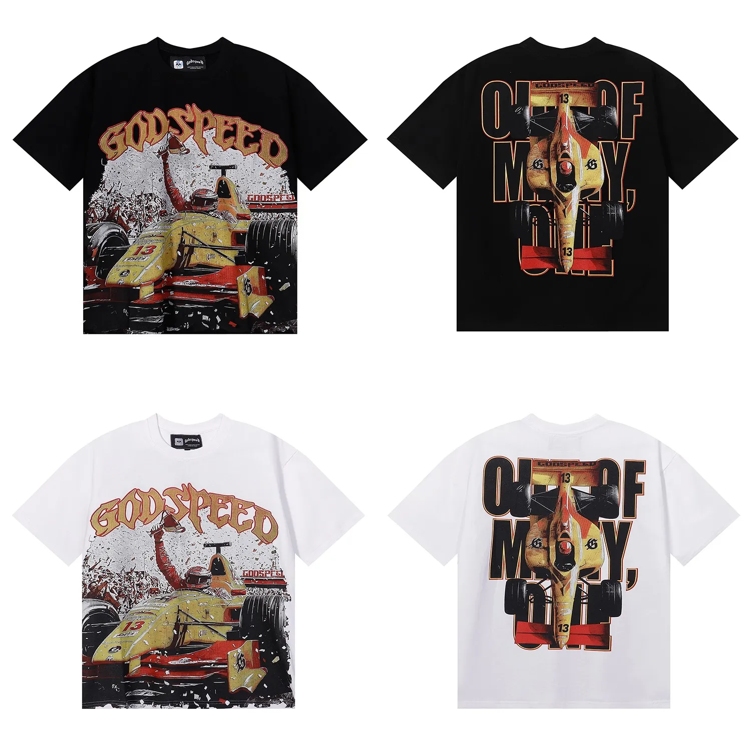 Batch 106, No. 7087, Mechao Godspeed racing championship scene printed high-quality double yarn pure cotton casual short-sleeved T-shirt Color: black, white; Size: S M L XL