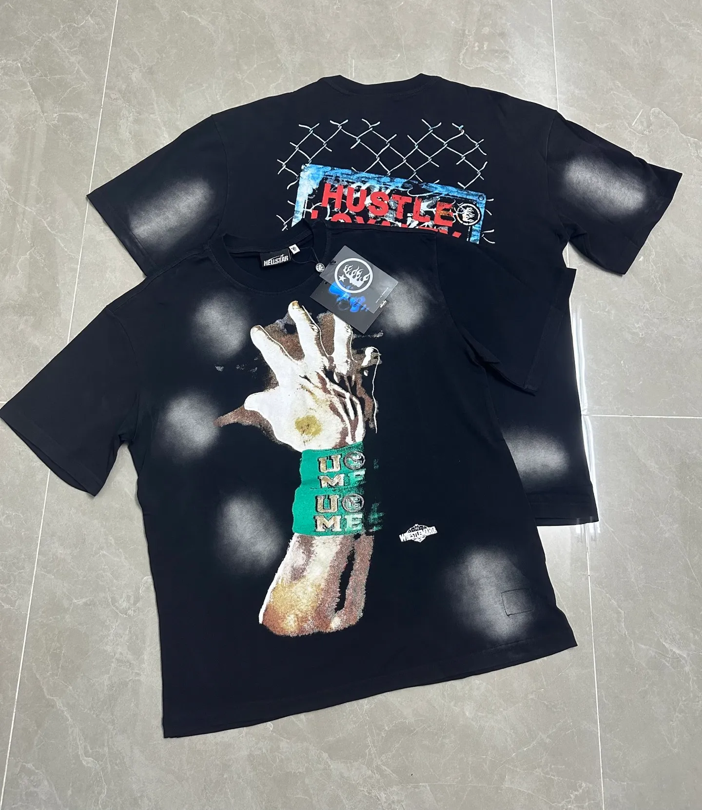 P126 Hellstar Cross-border European and American style street fashion brand pure cotton T-shirt Fabric (fabric): 32 counts of 250g washed combed double yarn pure cotton Size (size): S-M- L- X L Color (colour): Washed black (spray Ma Liu)