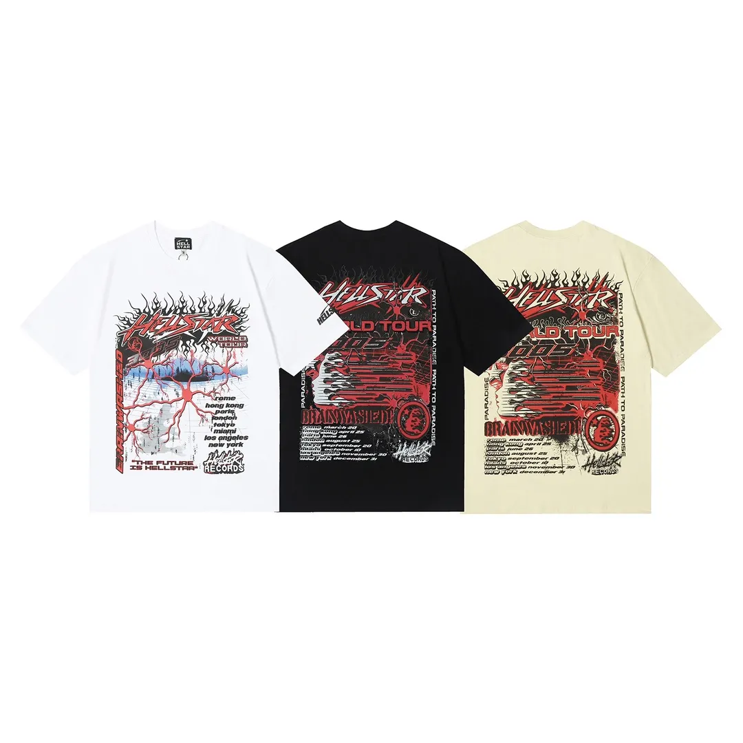6644# P116 Hellstar American fashion high street pure cotton loose short-sleeved T-shirt Color: White Black Apricot Code Number: S M L XL
