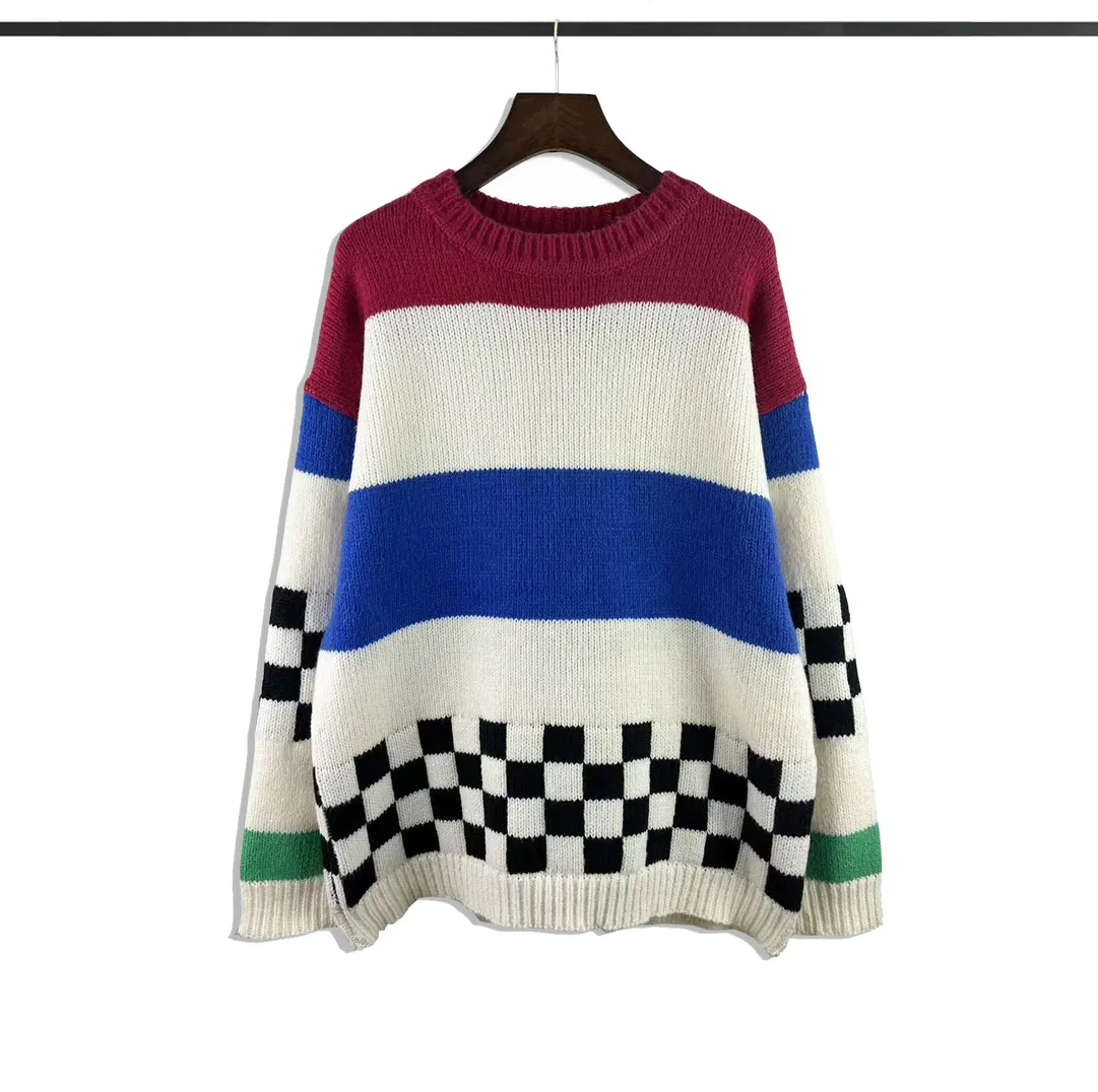 P260 Rhude 23 new style American trendy checkered contrast jacquard thickened sweater Size: M L XL XXL