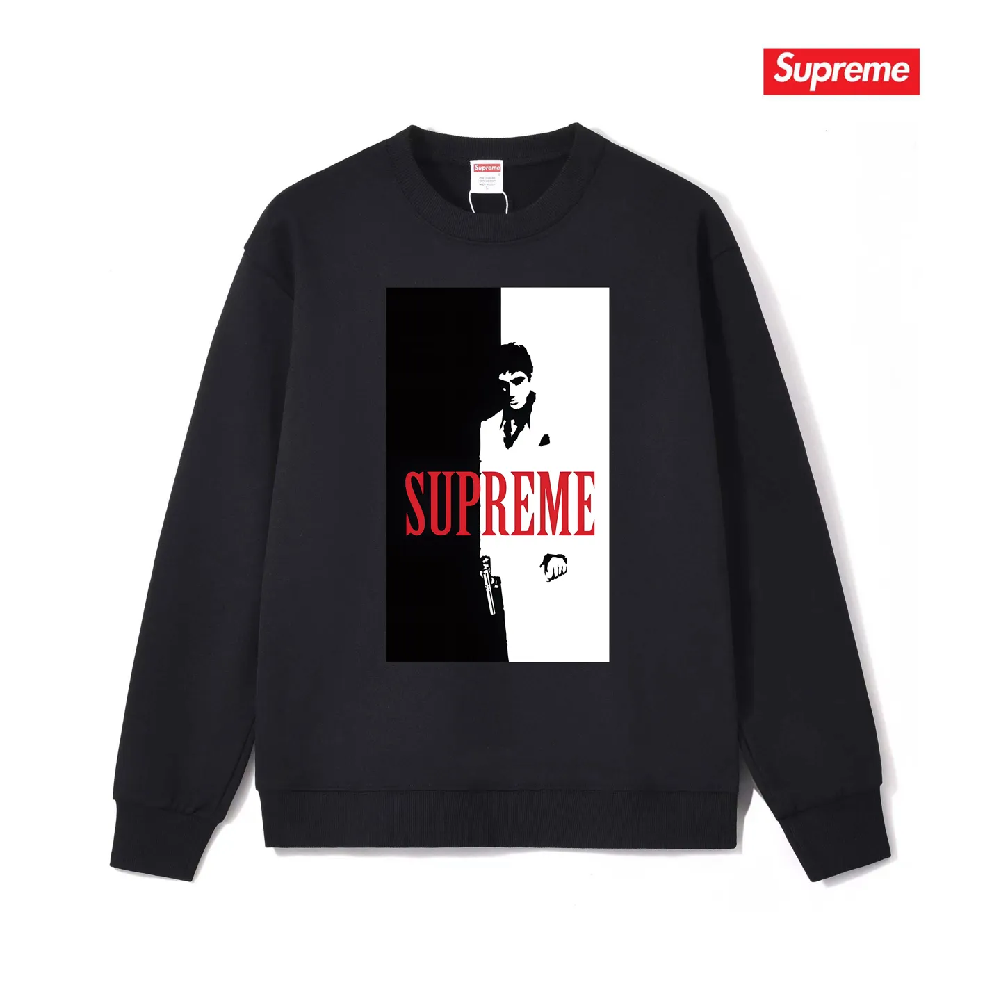 Style No. S1159 #terry p150💰 plus velvet 160💰 street sp scarface scarface movie poster character limited round neck sweatshirt Made of 400 grams of large terry (drop shoulder large version) fabric, soft and non-pilling texture, imported environmentally friendly printing glue, bright and three-dimensional pattern, quality 💥unisex style, top body is fashionable Color: black white gray Size: S M L XL XXL